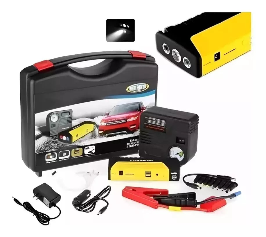 Iniciador Arrancador Bateria Carro Moto Compresor Usb Linterna