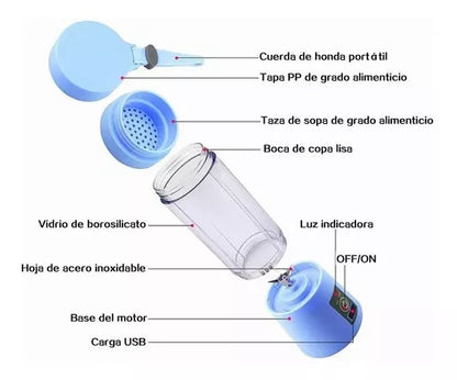 Mini Vaso Licuadora Procesadora Portatil Usb Recargable